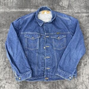 Vintage Wrangler Jacket Mens XL 48 Blue Denim Western Trucker M-159 USA 80s